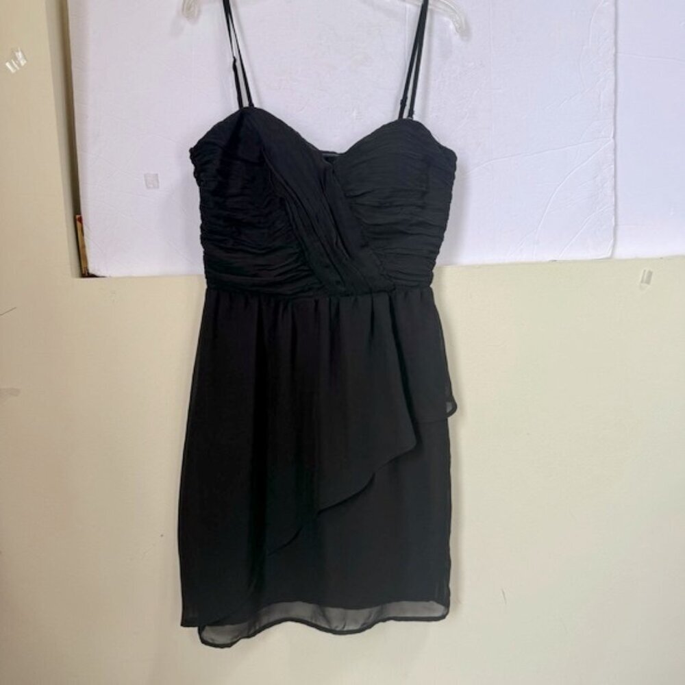 Guess NWOT Chiffon Evening Dress Ruched Sweetheart Faux Wrap Skirt Ruffle Draped - Picture 4 of 16